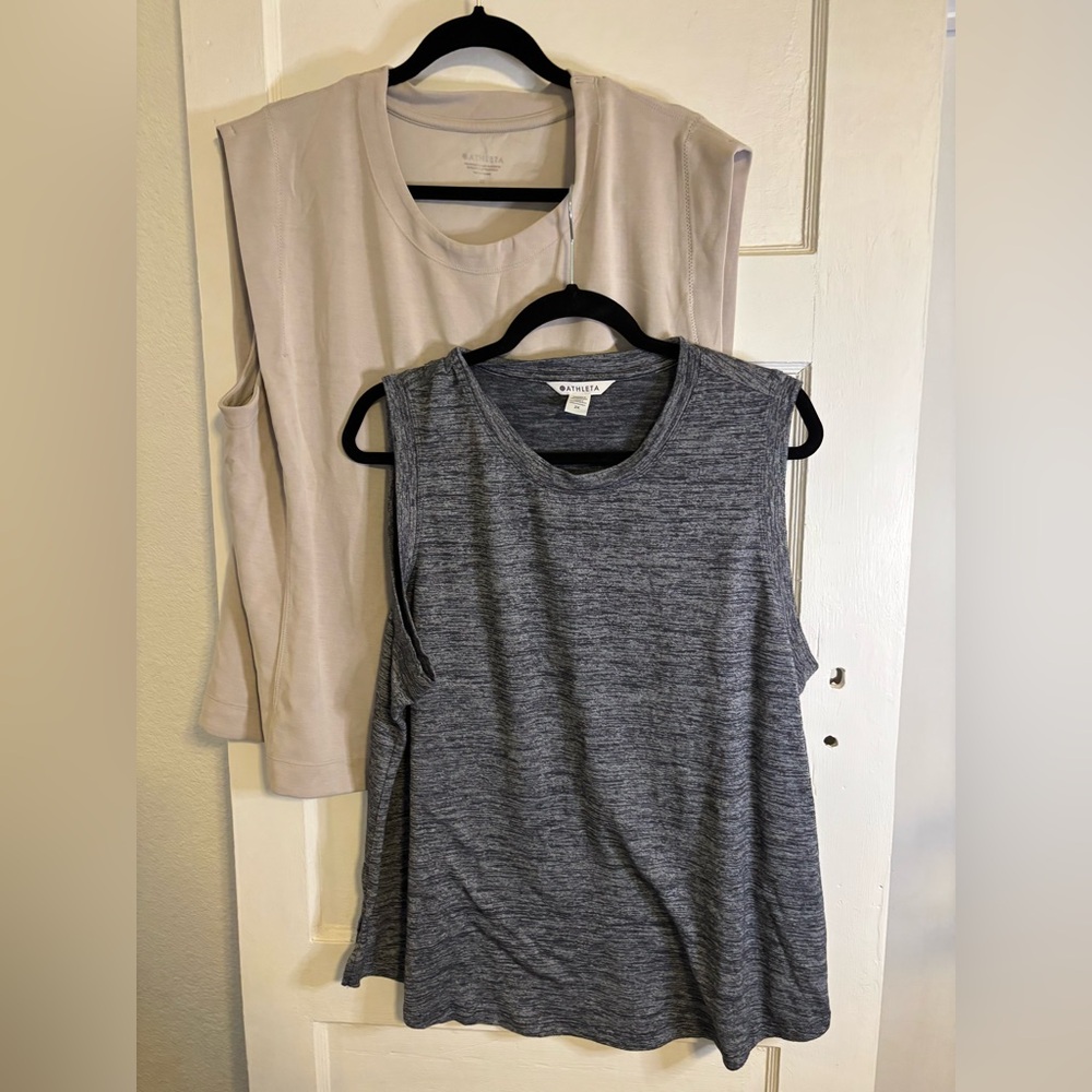 Set of 2 Athleta 2X Tan and Gray Sleeveless Muscle Tee